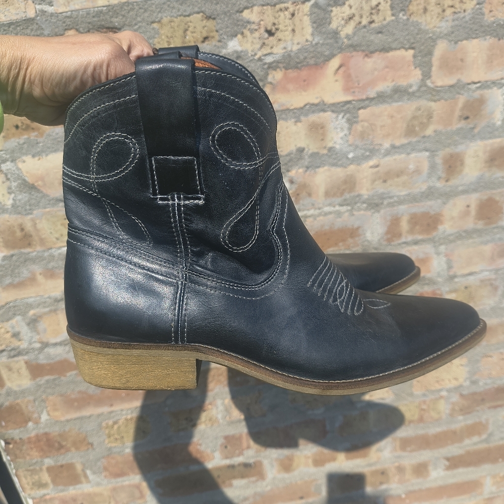 Steve madden black leather Western cowgirl snip toe ankle boots Portugal 10